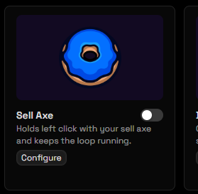 Sell Axe automation card with Configure button and toggle off